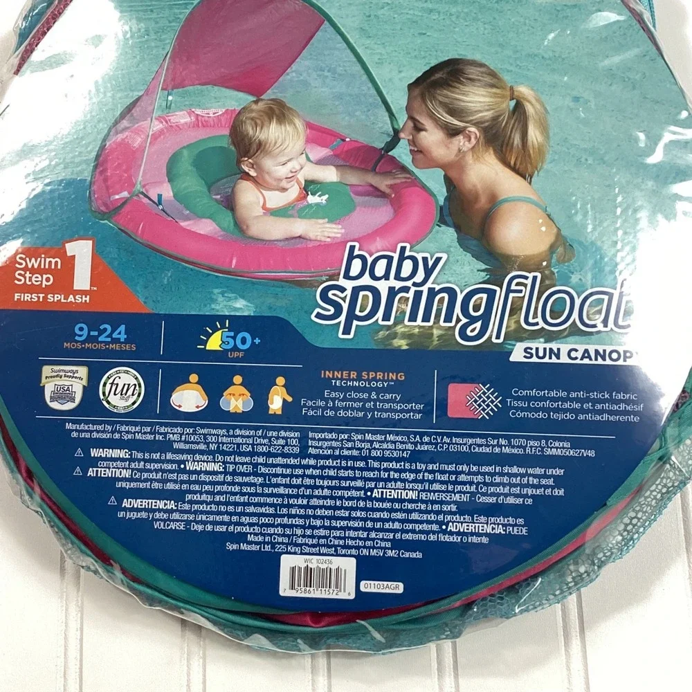 SwimWays Baby Spring Float Sun Canopy. 9-24 Months - 50+ UPF Pink‎
